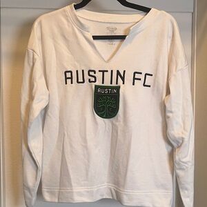 Austin FC Soccer embroidered patch women cropped white cotton sweater Large